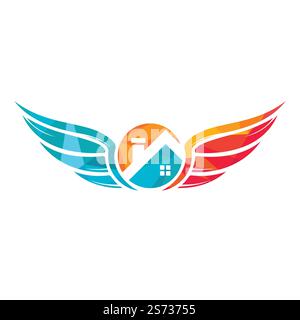 Angel home vettore logo design. Casa ali icona design. Illustrazione Vettoriale