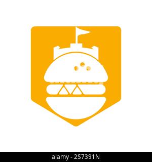 Burger castello vettore logo design. Logo Fort Burgher. Illustrazione Vettoriale
