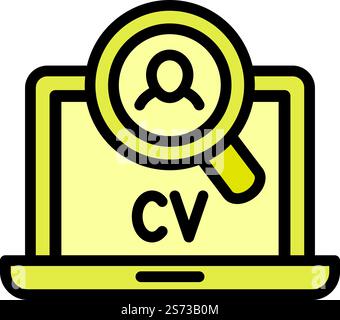 Immagine vettoriale dell'icona del laptop CV. Cerca colloquio. Squadra leale. Immagine vettoriale dell'icona del laptop CV. Cerca colloquio Illustrazione Vettoriale
