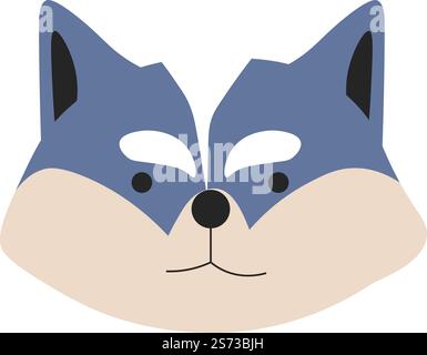 Ritratto di husky, muso isolato del cane, animale canino, espressione facciale domestica. Un mammifero di razza pura con pelliccia soffice e un look divertente. Compagno, vero amico leale. Vettore in stile piatto. Ritratto domestico Husky di personaggi del cane Illustrazione Vettoriale