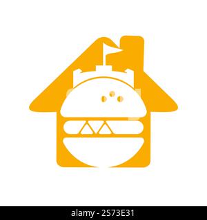Burger castello vettore logo design. Logo Fort Burgher. Illustrazione Vettoriale