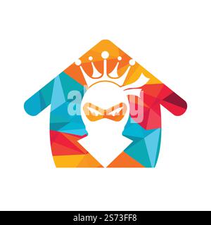 Logo King Ninja vettoriale. Logo Crown combinato con ninja e casa. Illustrazione Vettoriale