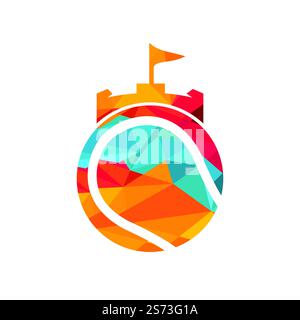 Tennis forte vettore logo design. Castello tennis icona design. Illustrazione Vettoriale