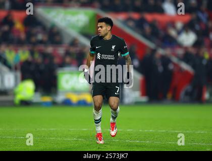 18 gennaio 2025; Gtech Community Stadium, Brentford, Londra, Inghilterra; Premier League Football, Brentford contro Liverpool; Luis Diaz del Liverpool Foto Stock