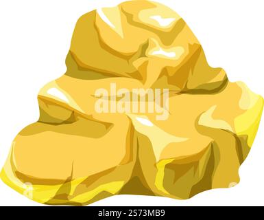 Metallo o pietra preziosa, ricchezza minerale isolata e ricchezza. Gold banking e risparmi, asset finanziari e investimenti. Massa di rocce dorate, ricerca o conservazione di gemme. Vettore nell'illustrazione piatta. Oro metalli preziosi, ricchezza e ricchezza Illustrazione Vettoriale