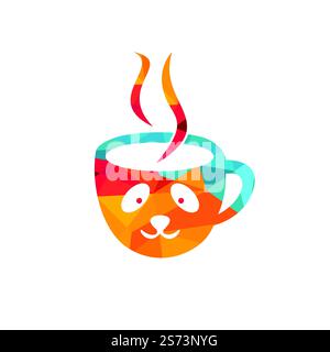 Modello di design del logo Panda coffee vettoriale. Caffetteria o ristorante con logo. Illustrazione Vettoriale