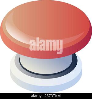 Pulsante rosso di accensione o spegnimento per il controllo e il funzionamento dei sistemi. Commutatore isolato per gadget o dispositivi industriali o elettrodomestici. Telecomando per apparecchiature elettroniche. Vettore in stile piatto. Pulsante di accensione e spegnimento, manopola rossa per il sistema operativo Illustrazione Vettoriale