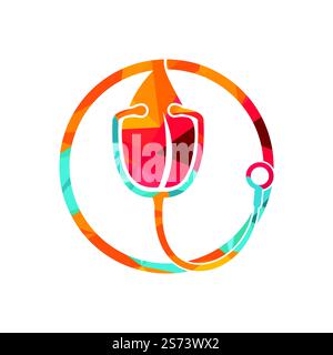 Logo vettoriale per stetoscopio salute. Stetoscopio con disegno vettoriale con icone a foglia. Illustrazione Vettoriale