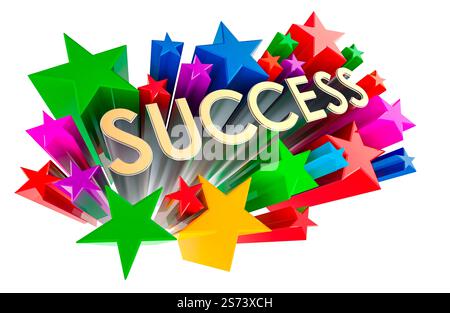 Concetto di successo con le stelle. Rendering 3D isolato su sfondo bianco Foto Stock