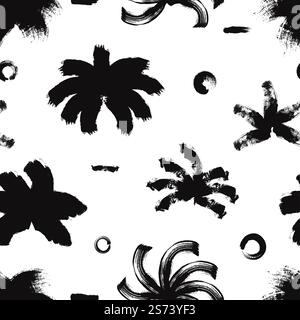 Effetto grunge naturale, senza cuciture sul palmo. Elementi del pennello inchiostro stampa tessile. Sfondo vettoriale nero e alla moda di un'illustrazione grunge astratta senza cuciture. Effetto grunge naturale, senza cuciture sul palmo. Elementi del pennello inchiostro stampa tessile. Sfondo vettoriale nero alla moda Illustrazione Vettoriale