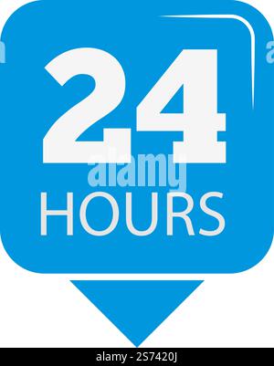 segnale 24 ore. Badge blu per tutti i servizi disponibili isolato su sfondo bianco. segnale 24 ore. Badge blu per il servizio sempre disponibile Illustrazione Vettoriale
