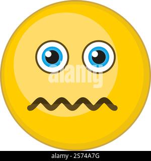 Emoji facciale confuso. Emoticon giallo rotondo. Simbolo di frustrazione isolato su sfondo bianco. Emoji facciale confuso. Emoticon giallo rotondo. Simbolo di frustrazione Illustrazione Vettoriale