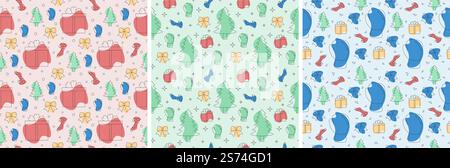 Set di Boxing Day sale modello di design senza cuciture con guanto e scatola regalo per la promozione o lo shopping su modello disegno piano Cartoon mano Illustrazione Vettoriale