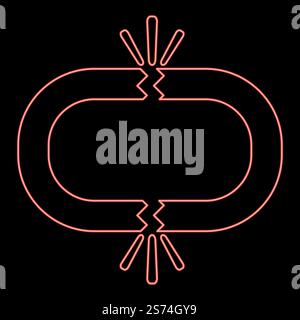 Immagine vettoriale rossa con collegamento interrotto al neon, luce piatta. Immagine vettoriale rossa con collegamento interrotto al neon stile piatto Illustrazione Vettoriale