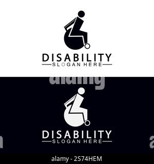 Logo del supporto persone per persone con disabilità appassionata. Illustrazione del logo della sedia a rotelle. Illustrazione Vettoriale