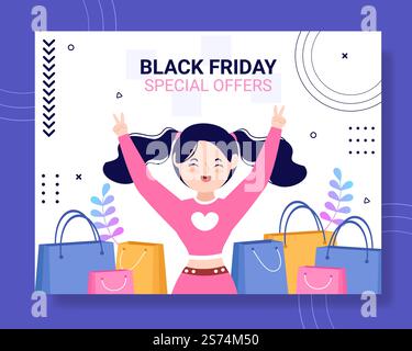 Black Friday Give Big Discount sale Photocall Cartoon modelli disegnati a mano Illustrazione Illustrazione Vettoriale