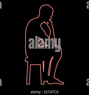 Uomo che pensa al neon seduto su uno sgabello icona silhouette colore nero illustrazione vettoriale stile piatto immaginazione semplice cerchio rotondo colore rosso immagine vettoriale luce piatta. Uomo che pensa al neon seduto su uno sgabello icona silhouette di colore nero illustrazione circolare di colore rosso immagine vettoriale stile piatto Illustrazione Vettoriale