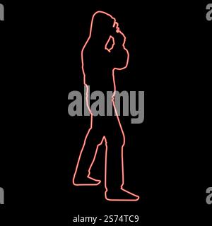 Uomo al neon nel cofano con concetto di pistola pericolo braccio corto vicino alla testa icona colore nero vettoriale stile piatto immagine semplice cerchio rotondo rosso vettoriale immagine piatta. Uomo al neon nel cofano con concetto di pistola pericolo braccio corto vicino alla testa icona di colore nero illustrazione in cerchio di colore rosso vettoriale immagine in stile piatto Illustrazione Vettoriale