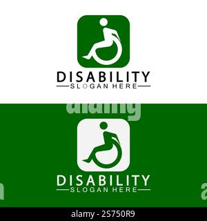 Logo del supporto persone per persone con disabilità appassionata. Illustrazione del logo della sedia a rotelle. Illustrazione Vettoriale