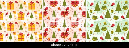 Set di Boxing Day sale modello di design senza cuciture con guanto e scatola regalo per la promozione o lo shopping su modello disegno piano Cartoon mano Illustrazione Vettoriale