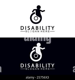 Logo del supporto persone per persone con disabilità appassionata. Illustrazione del logo della sedia a rotelle. Illustrazione Vettoriale