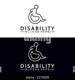 Logo del supporto persone per persone con disabilità appassionata. Illustrazione del logo della sedia a rotelle. Illustrazione Vettoriale