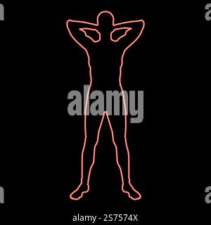 Neon Concept relax sportivo che fa esercizio fisico uomo tiene le mani dietro la testa icona colore nero illustrazione vettoriale stile piatto immaginazione semplice cerchio rotondo colore rosso immagine vettoriale stile piatto luce. Neon Concept relax sportivo che fa esercizio fisico uomo tiene le mani dietro la testa icona di colore nero illustrazione circolare di colore rosso immagine vettoriale stile piatto Illustrazione Vettoriale