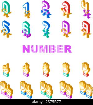 le icone carine dei caratteri numerici impostano il vettore. font funny, design scolastico, fun one, lettera alfabetica, tipografia tre, caratteri del numero di istruzione graziose illustrazioni di segni isometrici. le icone carine dei caratteri numerici impostano il vettore Illustrazione Vettoriale