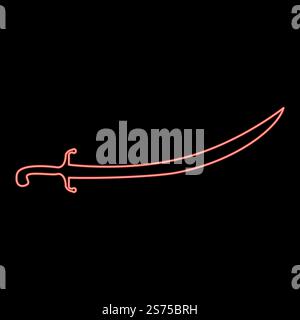 Sciabola turca al neon Scimitar Sabre di persiano arabo Spada curva colore rosso immagine vettoriale luce piatta. Sciabola turca al neon Scimitar Sabre di persiano arabo Spada curvo colore rosso immagine vettoriale stile piatto Illustrazione Vettoriale