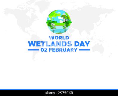 World Wetlands Day, 2 febbraio Social Media Square Post Vector Design Template, World Wetlands Day. Modello vettoriale per banner, scheda, poster. Illustrazione Vettoriale