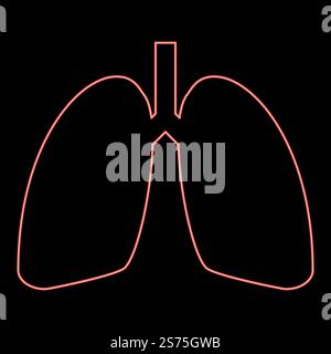 Polmoni al neon immagine vettoriale di colore rosso umano con luce piatta. Polmoni al neon colore rosso umano immagine vettoriale stile piatto Illustrazione Vettoriale