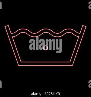 Lavaggio al neon in acqua fredda simboli di cura concetto di lavaggio segno di lavanderia colore rosso immagine vettoriale luce piatta. Lavaggio al neon in acqua fredda simboli di cura concetto di lavaggio segno di lavanderia colore rosso immagine vettoriale stile piatto Illustrazione Vettoriale