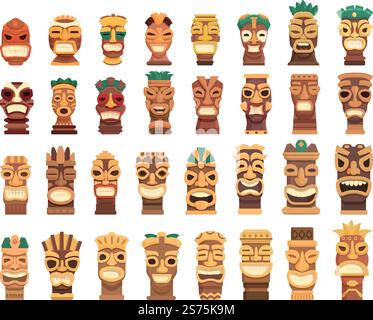 Le icone totem impostano il vettore dei cartoni animati. Altare di pietra. Idolo azteco Le icone totem impostano il vettore dei cartoni animati. Altare di pietra Illustrazione Vettoriale