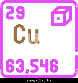 vettore icona colore elemento chimico rame. segno dell'elemento chimico in rame. illustrazione del simbolo isolato. illustrazione vettoriale dell'icona del colore dell'elemento chimico in rame Illustrazione Vettoriale