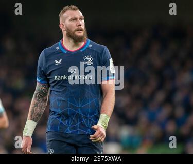 Dublino, Irlanda. 18 gennaio 2025. RG Snyman di Leinster tra Leinster Rugby e Bath Rugby all'Aviva Stadium di Dublino, Irlanda il 18 gennaio 2025 (foto di Andrew SURMA/ credito: SIPA USA/Alamy Live News Foto Stock