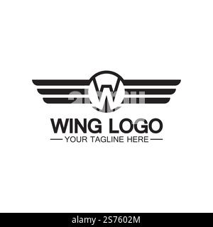 Lettera W per logo Wings, combinazione lettera w e ali Illustrazione Vettoriale