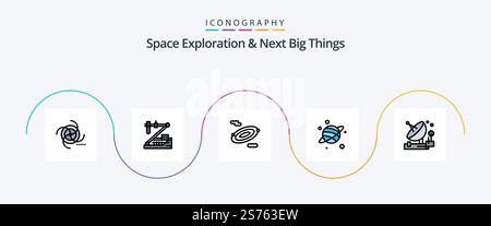 Space Exploration and Next Big Things Line Ffilled Flat 5 Icon Pack, comunicazione inclusa. spazio. medico. pianeta. spazio Illustrazione Vettoriale