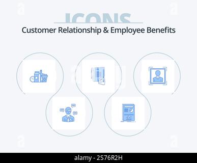 Customer Relationship and Employee Benefits Blue Icon Pack 5 Icon Design. credito. notebook. operazione riuscita. nota. elementi Illustrazione Vettoriale