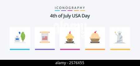 USA Flat 5 Icon Pack incluso usa. di. torta. libertà. ringraziamento. Icone creative Design Illustrazione Vettoriale