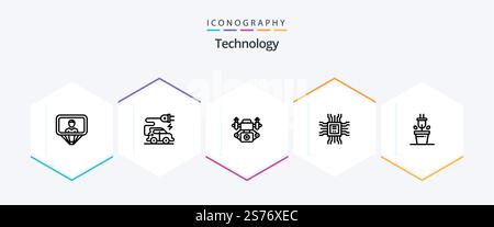 Pacchetto icone della tecnologia 25 Line che include . pianta. fotocamera. tappo. apprendimento Illustrazione Vettoriale