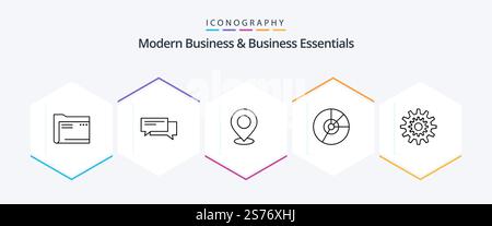 Pacchetto icone Modern Business and Business Essentials 25 Line con marker. mappa. bolla. posizione. sociale Illustrazione Vettoriale