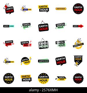 25 disegni vettoriali dinamici nel Earth Hour Pack Illustrazione Vettoriale