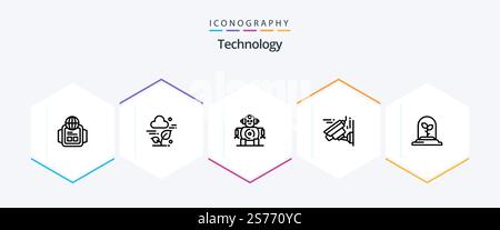 Pacchetto icone della tecnologia 25 Line che include . pianta. robotica. foglia. tecnologia Illustrazione Vettoriale