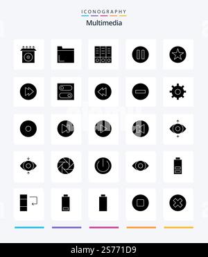 Pacchetto di icone Creative Multimedia 25 Glyph Solid Black come switch. multimedia. documenti. avanti. multimedia Illustrazione Vettoriale