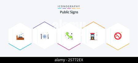 Public Signs 25 pacchetto icona piatta con cartello. sigaretta. pubblico. carburante. gas Illustrazione Vettoriale