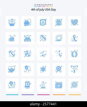 Creative USA 25 pacchetto icone blu come il cuore. americano. americano. polizia degli stati uniti. badge Illustrazione Vettoriale