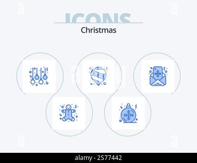 Pacchetto icone blu Natale 5 Icon Design. posta. decorazione. accessori. natale. sfere Illustrazione Vettoriale