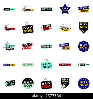 Acquista ora 25 nuovi elementi tipografici per una vivace campagna di vendita Illustrazione Vettoriale