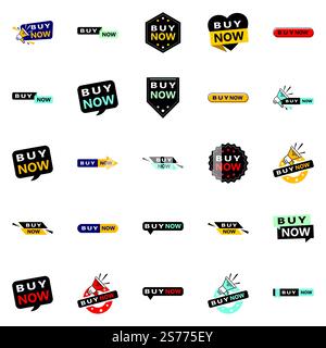 Acquista ora 25 nuovi elementi tipografici per una vivace campagna di vendita Illustrazione Vettoriale