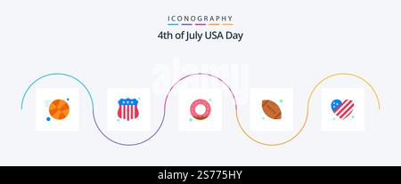 USA Flat 5 Icon Pack incluso . cuore. nutrizione. allarme. palla americana Illustrazione Vettoriale